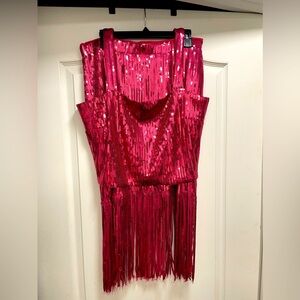 Red Sequin Fringe Tank And Skirt XL
